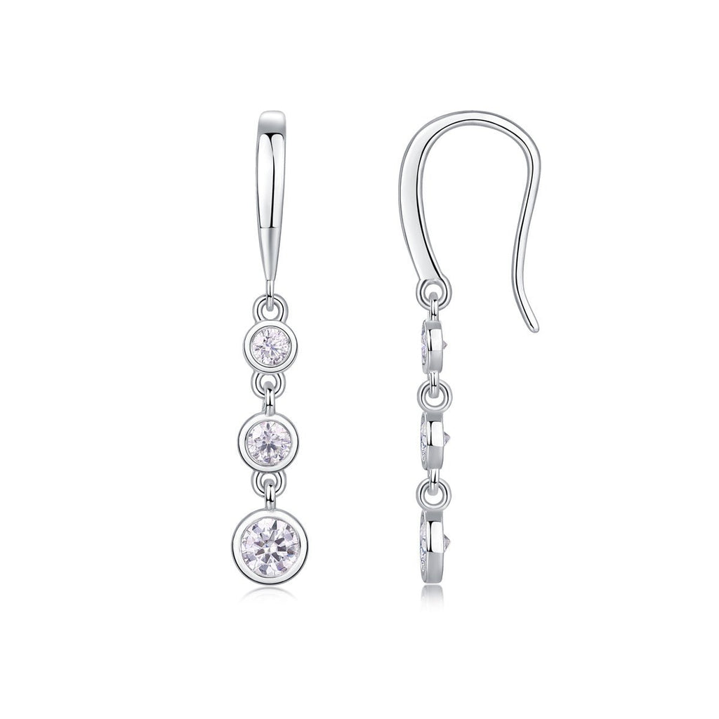 S925 Argent Sterling boucles pendantes trois pierres Moissanite D-VVS1 1,8gBoîte - IVOIRART.COM