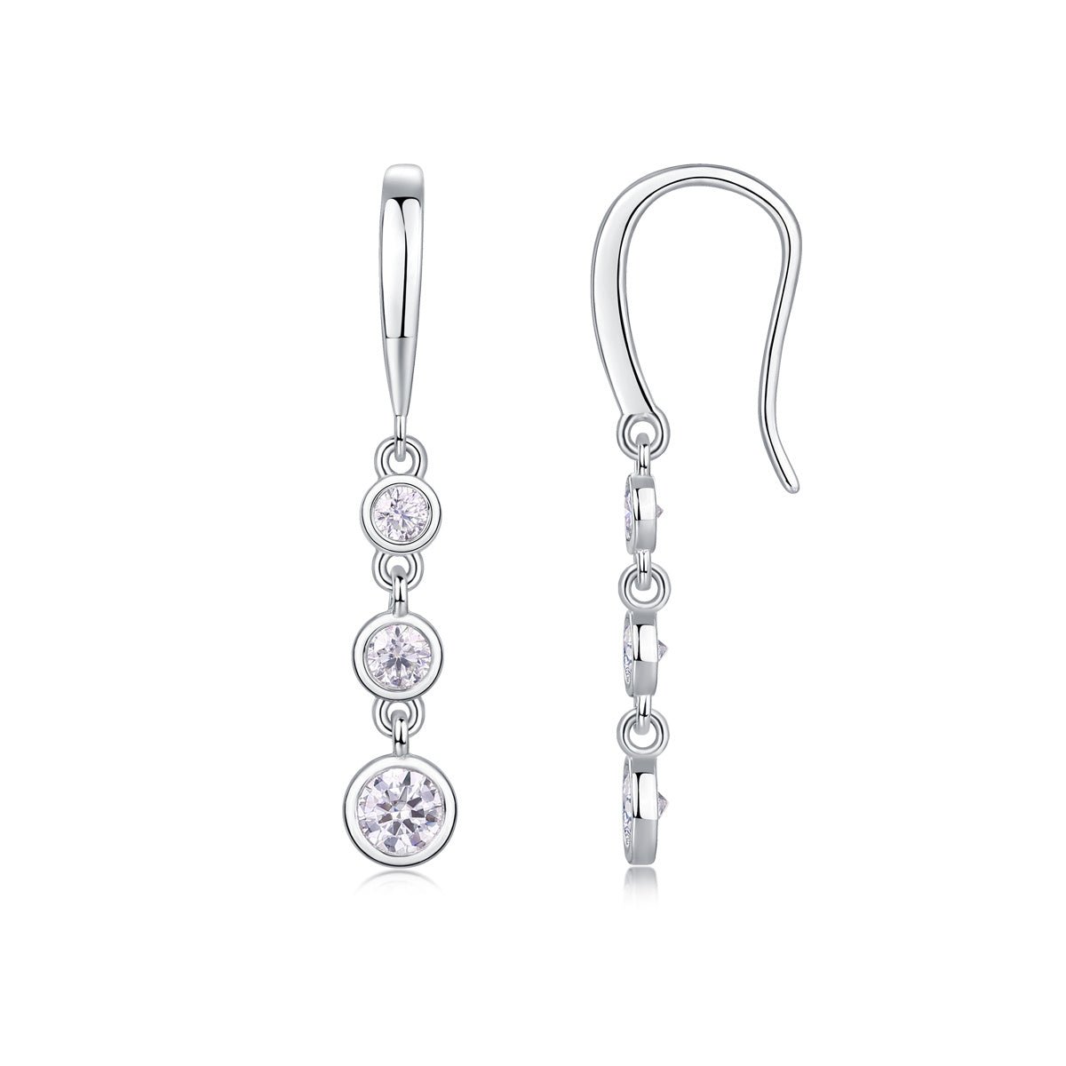 S925 Argent Sterling boucles pendantes trois pierres Moissanite D-VVS1 1,8gBoîte - IVOIRART.COM