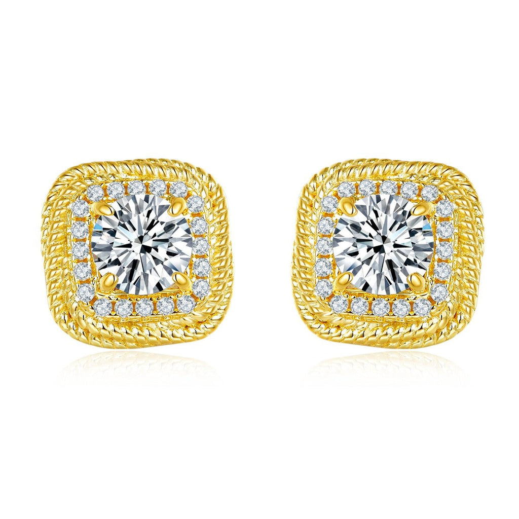 S925 Argent Sterling plaqué or, Clous coussin 6,5mm Moissanite D-VVS1, 5,4g Halo - IVOIRART.COM