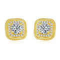 S925 Argent Sterling plaqué or, Clous coussin 6,5mm Moissanite D-VVS1, 5,4g Halo - IVOIRART.COM