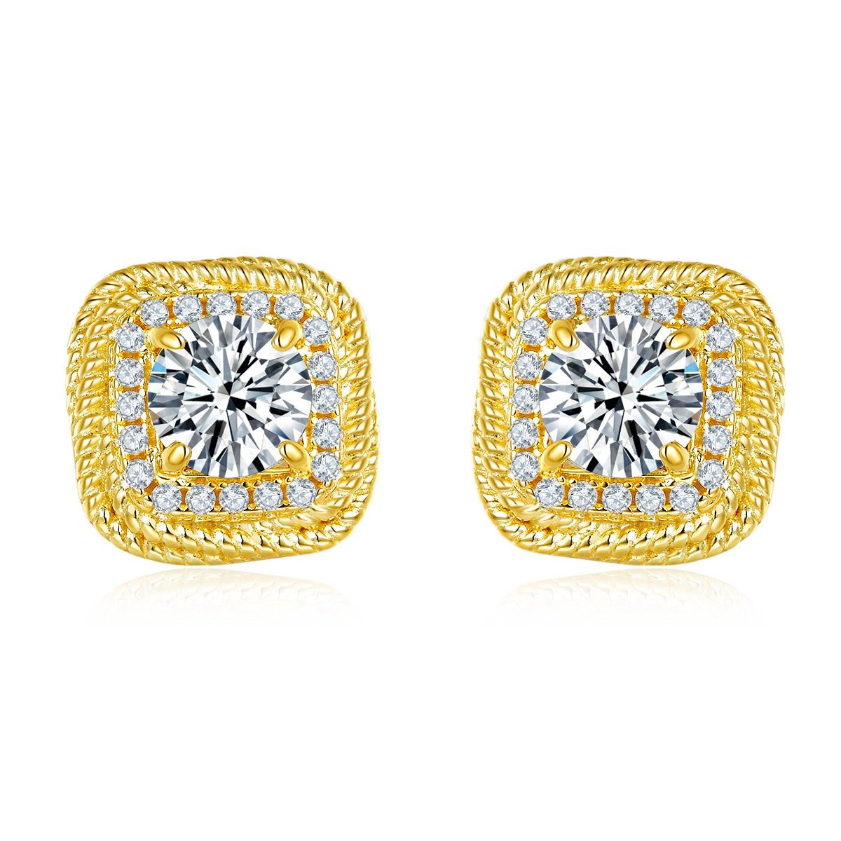 S925 Argent Sterling plaqué or, Clous coussin 6,5mm Moissanite D-VVS1, 5,4g Halo - IVOIRART.COM