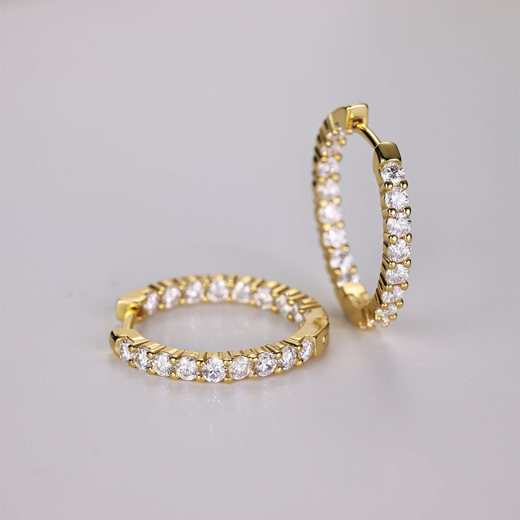S925 Argent Sterling Plaqué Or Huggie 36 Moissanite D-VVS1 4,7g - Coffret LuxeXL - IVOIRART.COM