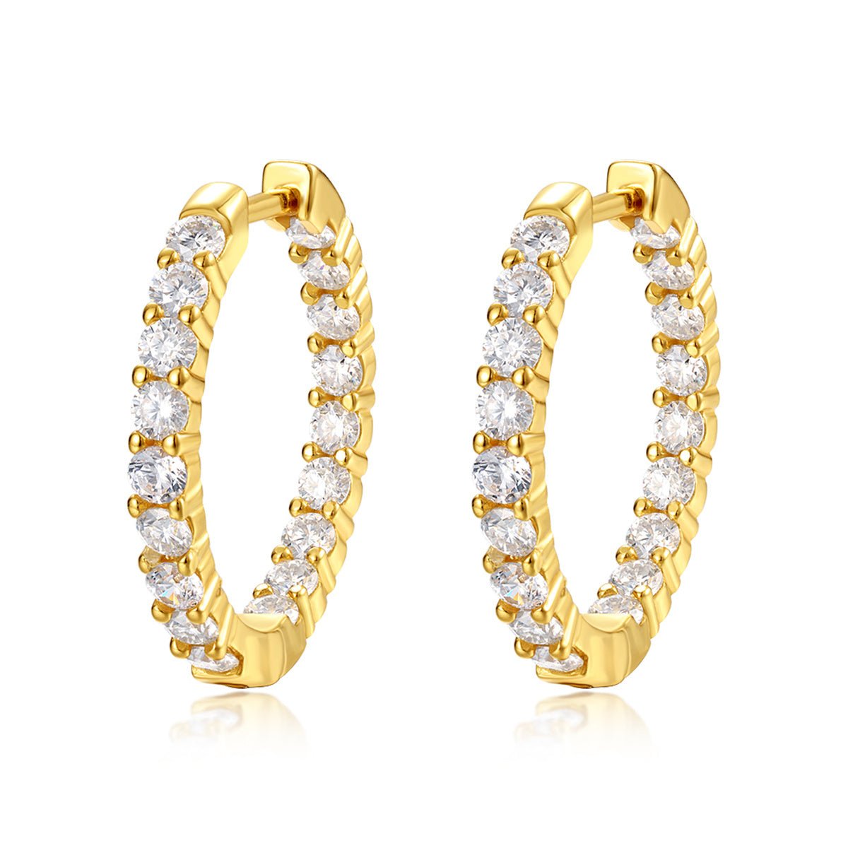 S925 Argent Sterling Plaqué Or Huggie 36 Moissanite D-VVS1 4,7g - Coffret LuxeXL - IVOIRART.COM