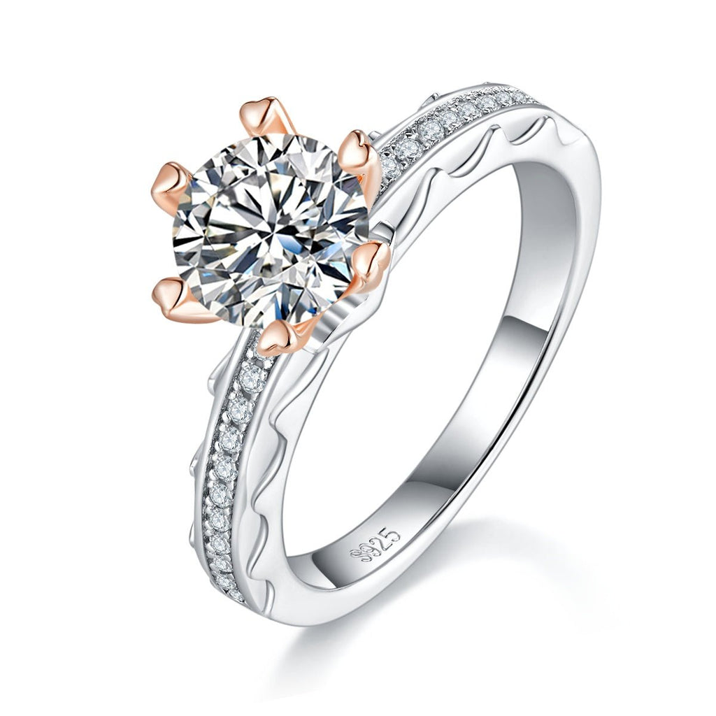 S925 Bague Argent Sterling 1ct Moissanite 6.5mm Coeurs Or sertis Pavé US 5-9 GRA - IVOIRART.COM