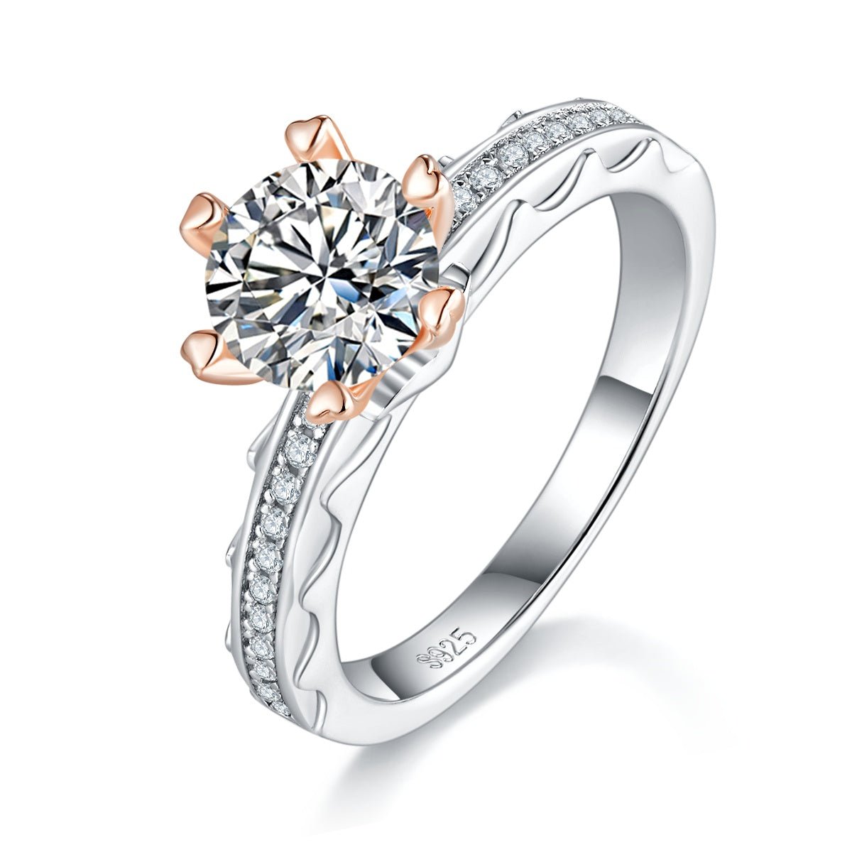 S925 Bague Argent Sterling 1ct Moissanite 6.5mm Coeurs Or sertis Pavé US 5-9 GRA - IVOIRART.COM