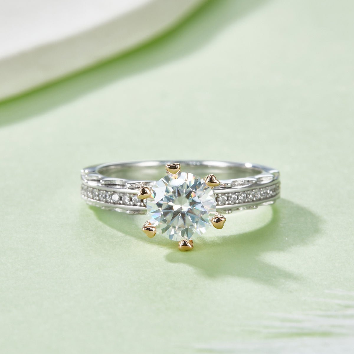 S925 Bague Argent Sterling 1ct Moissanite 6.5mm Coeurs Or sertis Pavé US 5-9 GRA - IVOIRART.COM