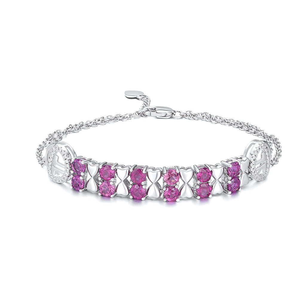 S925 Bracelet en Argent 925 Grenat Violet Femme Zircone Luxe Léger Coeur 0,3ctXL - IVOIRART.COM