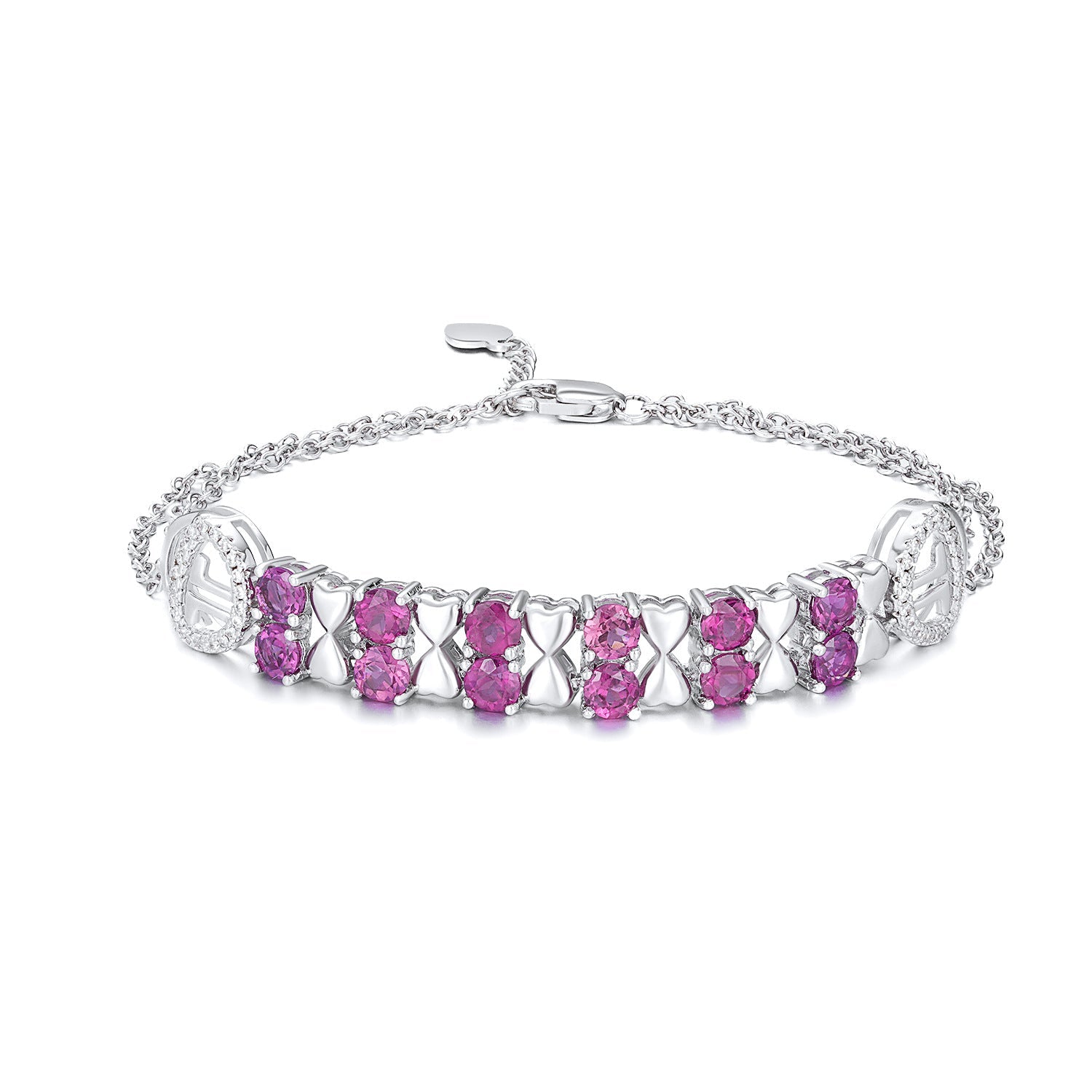 S925 Bracelet en Argent 925 Grenat Violet Femme Zircone Luxe Léger Coeur 0,3ctXL - IVOIRART.COM
