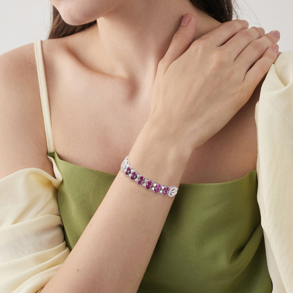 S925 Bracelet en Argent 925 Grenat Violet Femme Zircone Luxe Léger Coeur 0,3ctXL - IVOIRART.COM