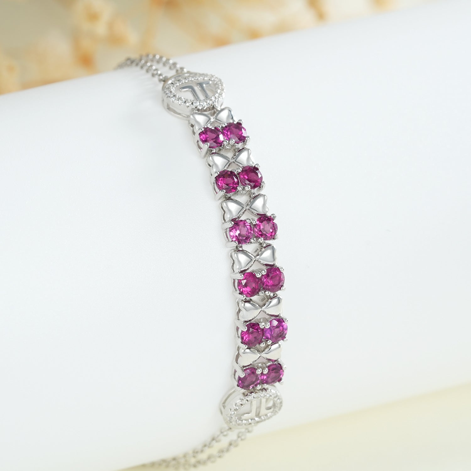 S925 Bracelet en Argent 925 Grenat Violet Femme Zircone Luxe Léger Coeur 0,3ctXL - IVOIRART.COM