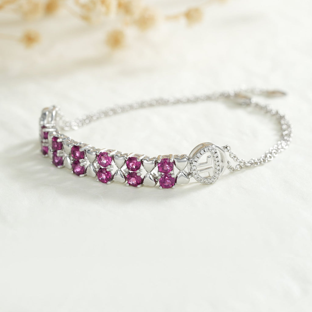 S925 Bracelet en Argent 925 Grenat Violet Femme Zircone Luxe Léger Coeur 0,3ctXL - IVOIRART.COM