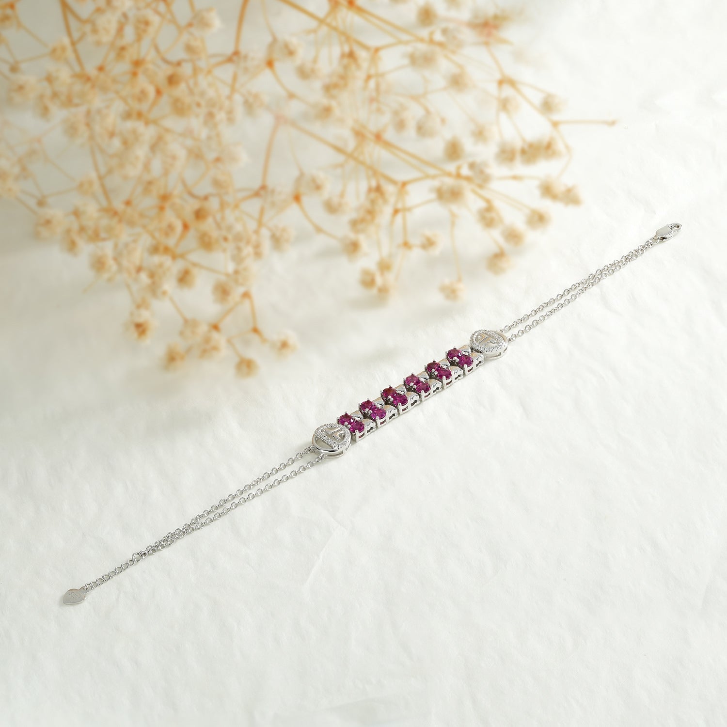 S925 Bracelet en Argent 925 Grenat Violet Femme Zircone Luxe Léger Coeur 0,3ctXL - IVOIRART.COM