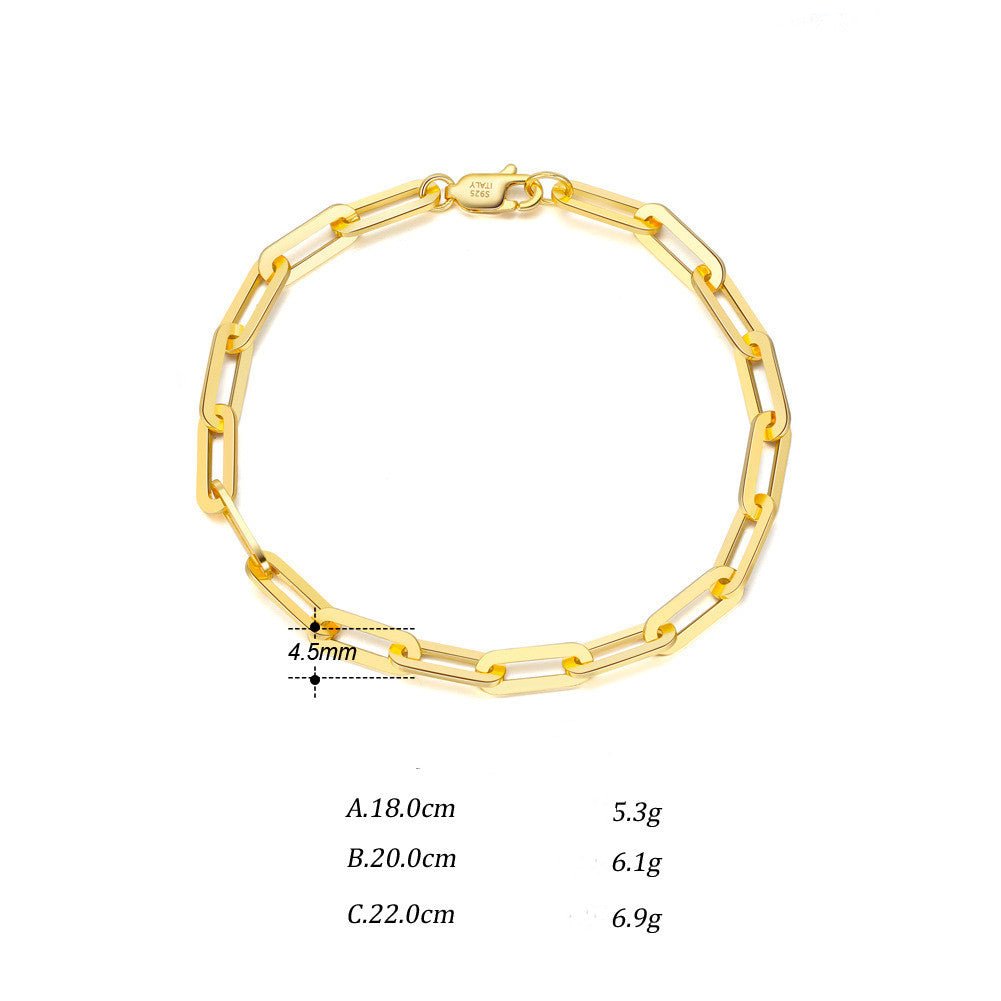 S925 Chain Square Lattice Paper Clip Bracelet Ins Personality 14K Gold-plated Cross Chain - IVOIRART.COM