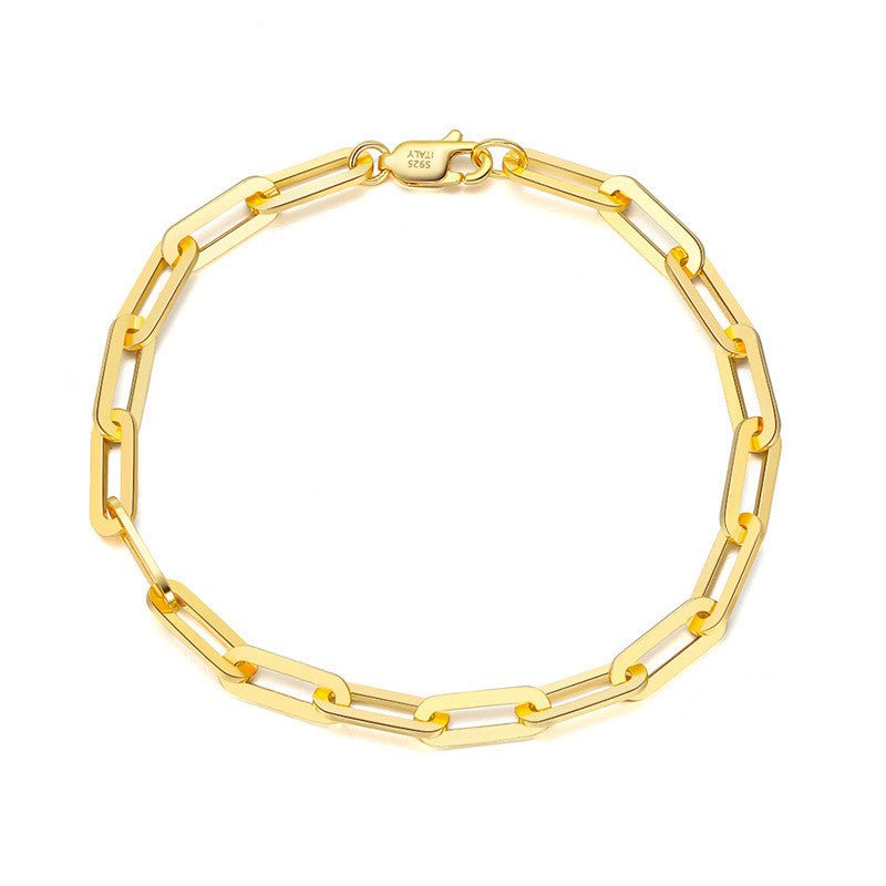 S925 Chain Square Lattice Paper Clip Bracelet Ins Personality 14K Gold-plated Cross Chain - IVOIRART.COM