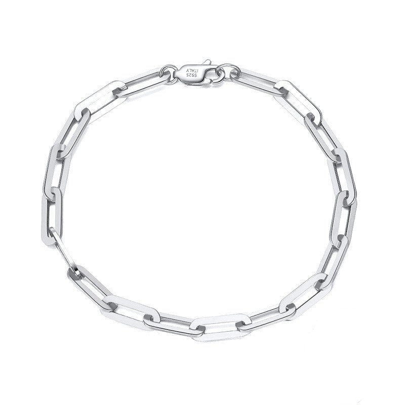 S925 Chain Square Lattice Paper Clip Bracelet Ins Personality 14K Gold-plated Cross Chain - IVOIRART.COM
