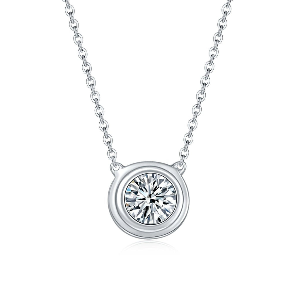 S925 Collier Argent 1ct Moissanite D-VVS1 Pendentif Biseau Minimaliste avecBoîte - IVOIRART.COM