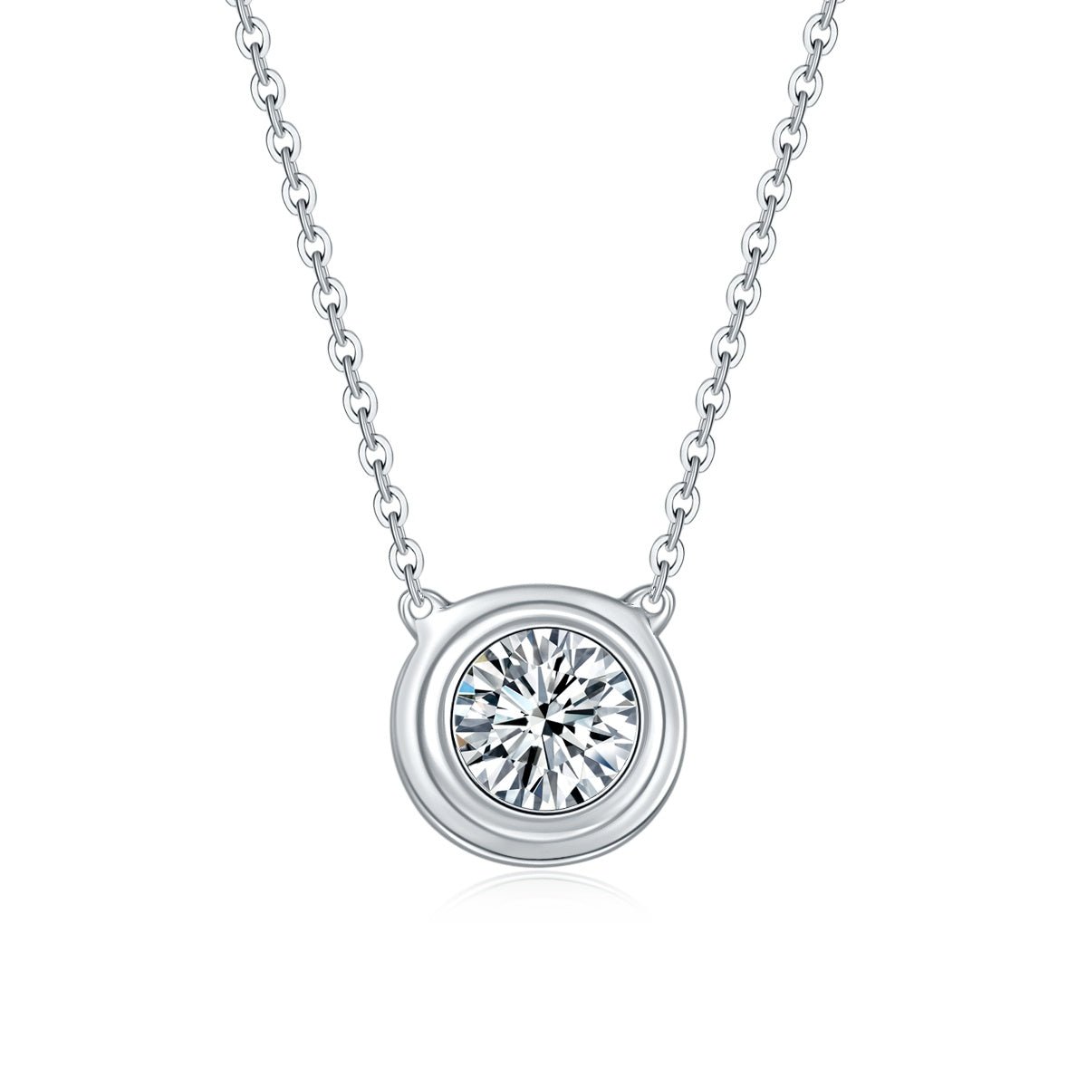 S925 Collier Argent 1ct Moissanite D-VVS1 Pendentif Biseau Minimaliste avecBoîte - IVOIRART.COM
