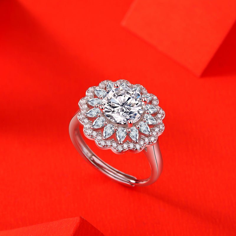 S925 Silver Moissanite Ring Flowers Female New Trendy Ring Adjustable Source Ring In Stock Generation - IVOIRART.COM
