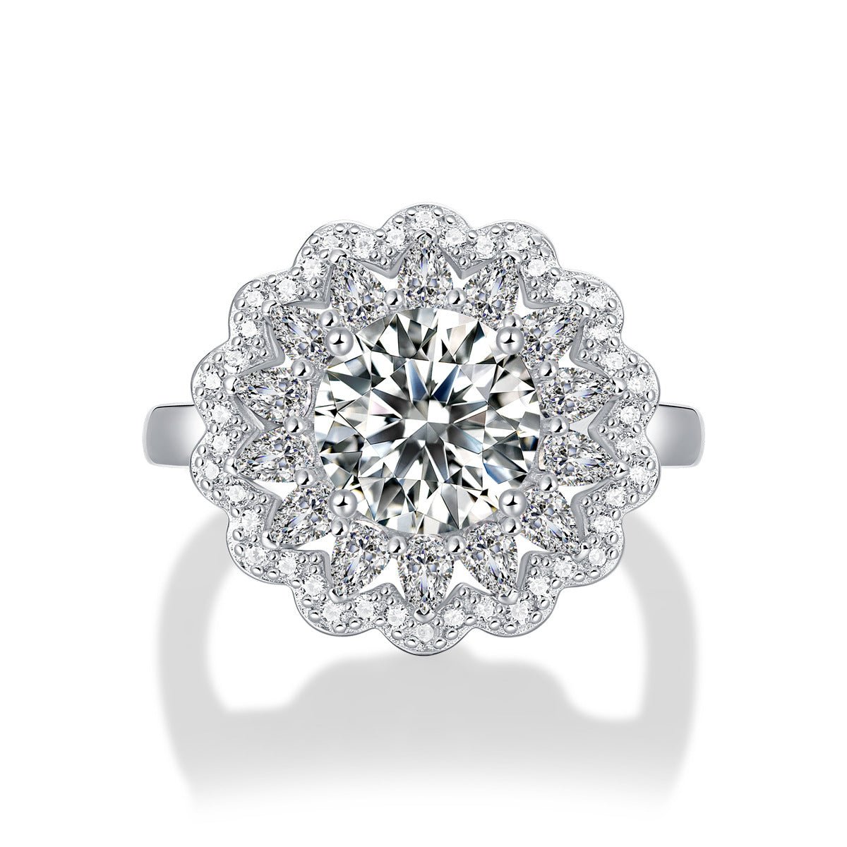 S925 Silver Moissanite Ring Flowers Female New Trendy Ring Adjustable Source Ring In Stock Generation - IVOIRART.COM