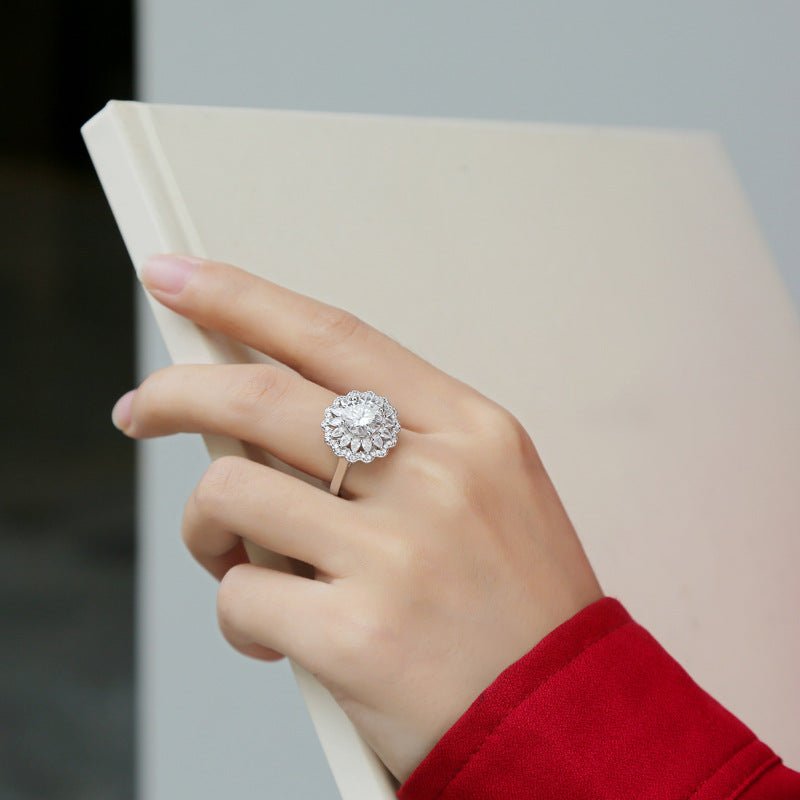 S925 Silver Moissanite Ring Flowers Female New Trendy Ring Adjustable Source Ring In Stock Generation - IVOIRART.COM