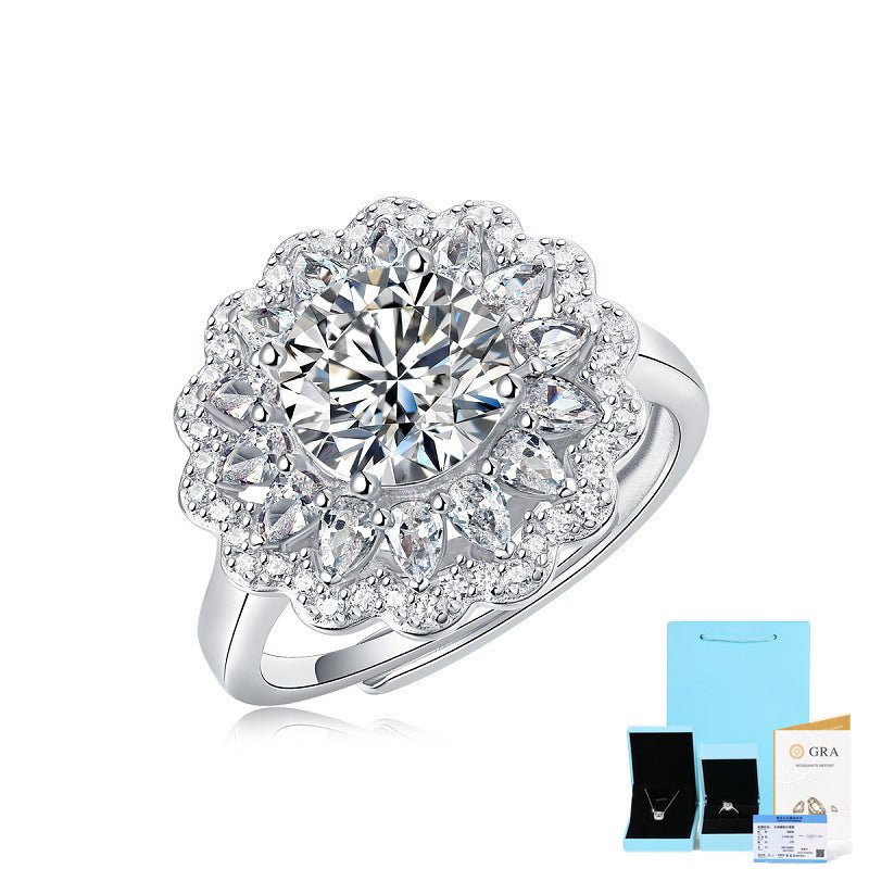 S925 Silver Moissanite Ring Flowers Female New Trendy Ring Adjustable Source Ring In Stock Generation - IVOIRART.COM