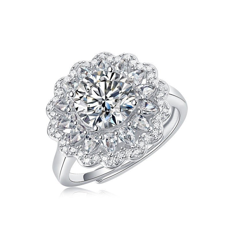 S925 Silver Moissanite Ring Flowers Female New Trendy Ring Adjustable Source Ring In Stock Generation - IVOIRART.COM