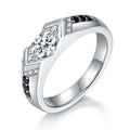 S925 Sterling Silver 1ct Marquise Moissanite Men's Ring, Geometric Silver With Black Accents, Platinum Plated, US Sizes 5-9, GRA Certificate Gift Box - IVOIRART.COM