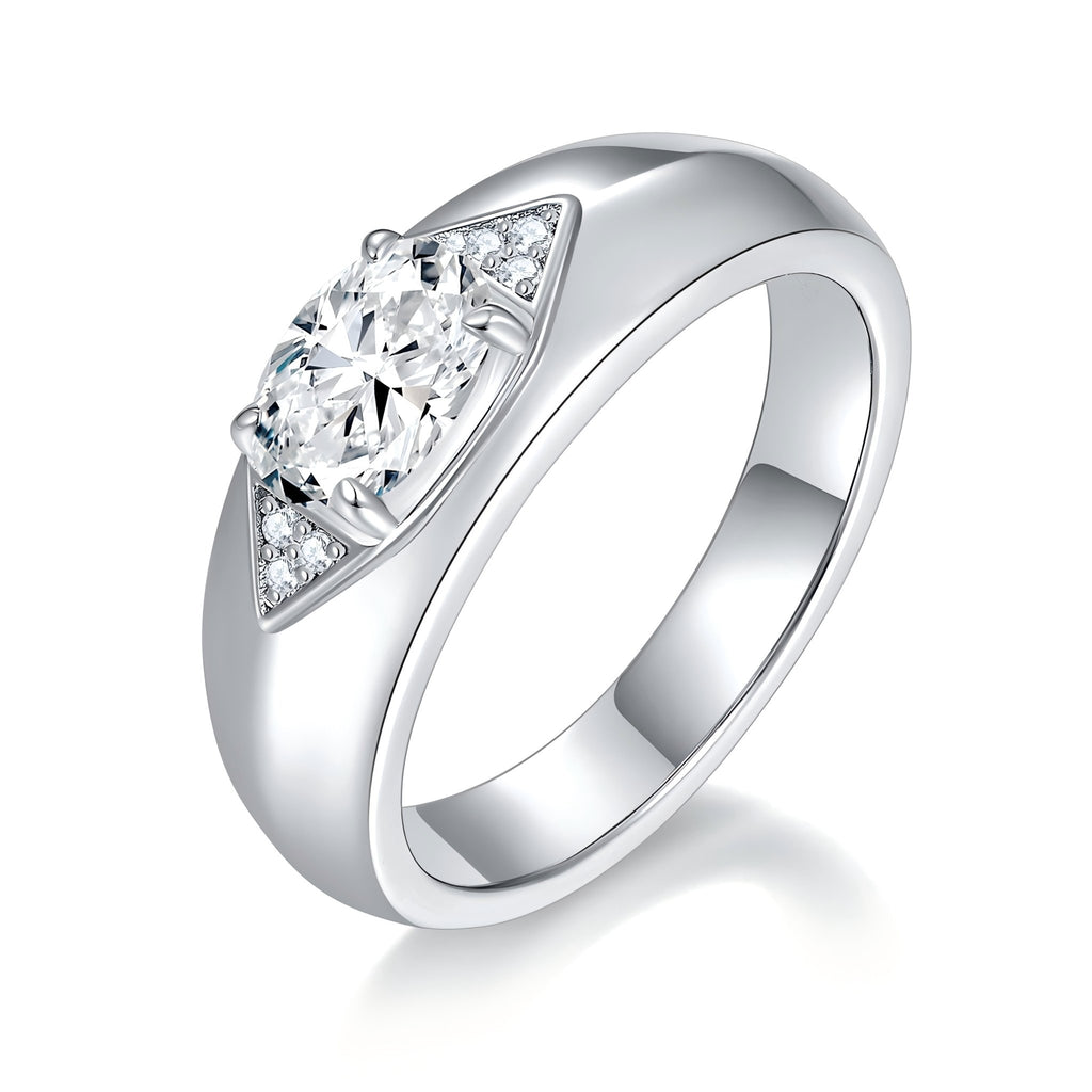 S925 Sterling Silver 1ct Marquise Moissanite Men's Ring, Wide Band With Pave Accents, Platinum Plated, US Sizes 5-9, GRA Certificate Gift Box - IVOIRART.COM