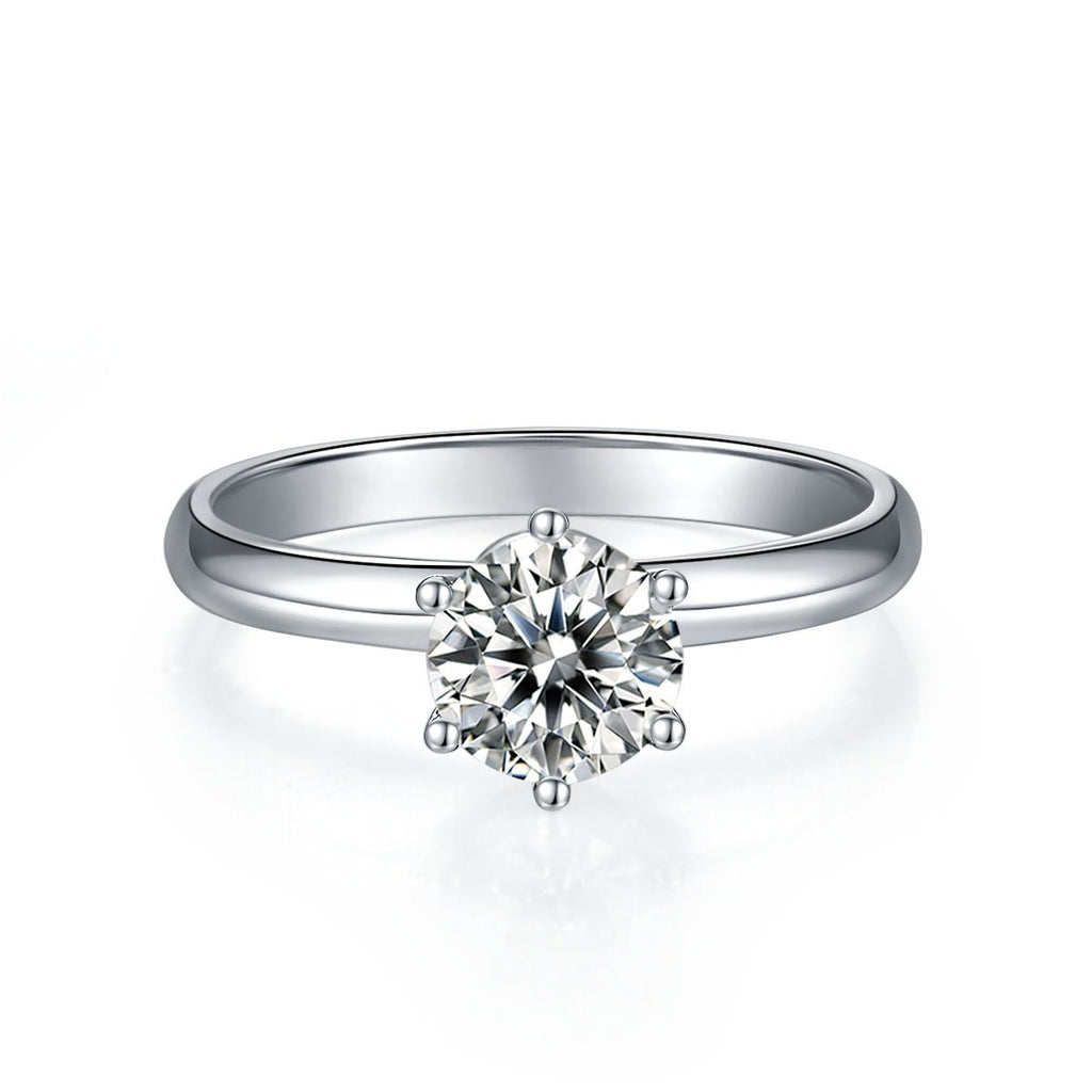 S925 Sterling Silver 1ct Moissanite Engagement Ring, D-VVS1 6-Prong Solitaire With Pave Collar, US Sizes 5-9, GRA Certificate Gift Box - IVOIRART.COM