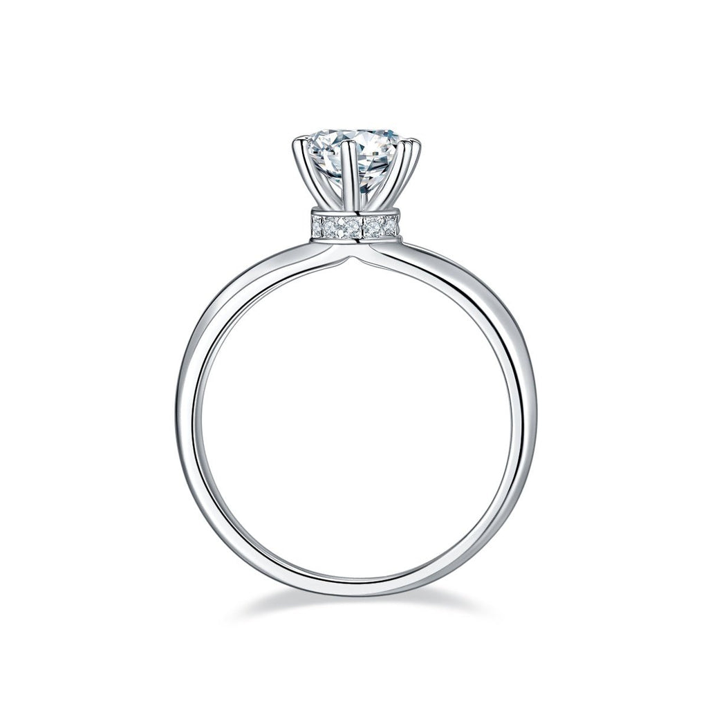 S925 Sterling Silver 1ct Moissanite Engagement Ring, D-VVS1 6-Prong Solitaire With Pave Collar, US Sizes 5-9, GRA Certificate Gift Box - IVOIRART.COM
