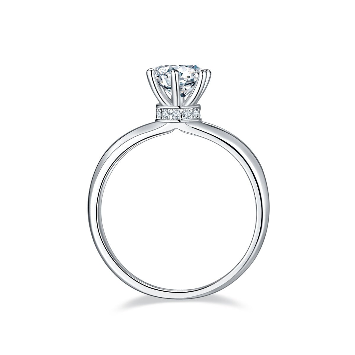 S925 Sterling Silver 1ct Moissanite Engagement Ring, D-VVS1 6-Prong Solitaire With Pave Collar, US Sizes 5-9, GRA Certificate Gift Box - IVOIRART.COM