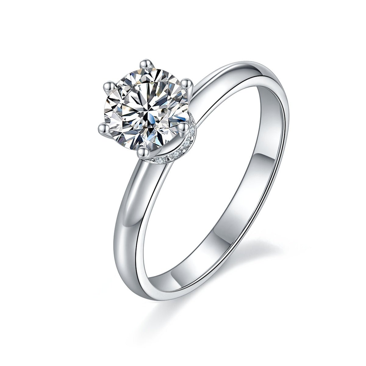 S925 Sterling Silver 1ct Moissanite Engagement Ring, D-VVS1 6-Prong Solitaire With Pave Collar, US Sizes 5-9, GRA Certificate Gift Box - IVOIRART.COM