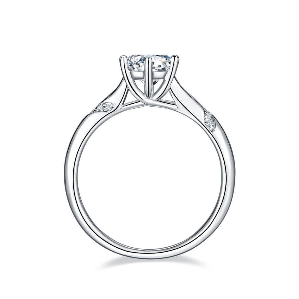 S925 Sterling Silver 1ct Moissanite Engagement Ring D-VVS1 Round 6-Prong Twisted - IVOIRART.COM