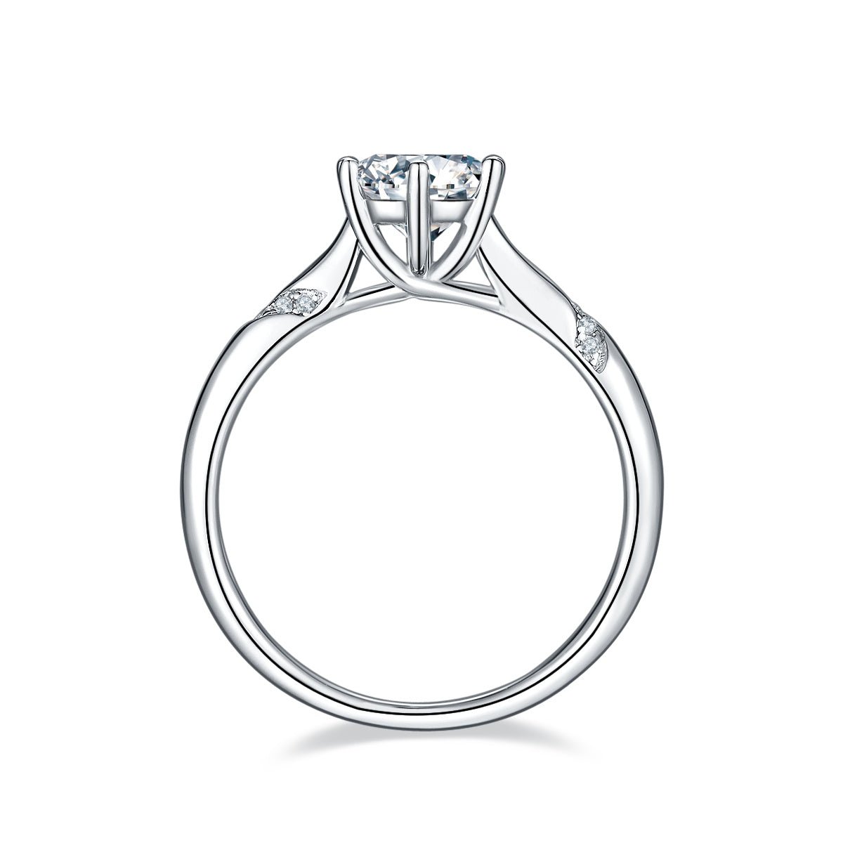 S925 Sterling Silver 1ct Moissanite Engagement Ring D-VVS1 Round 6-Prong Twisted - IVOIRART.COM