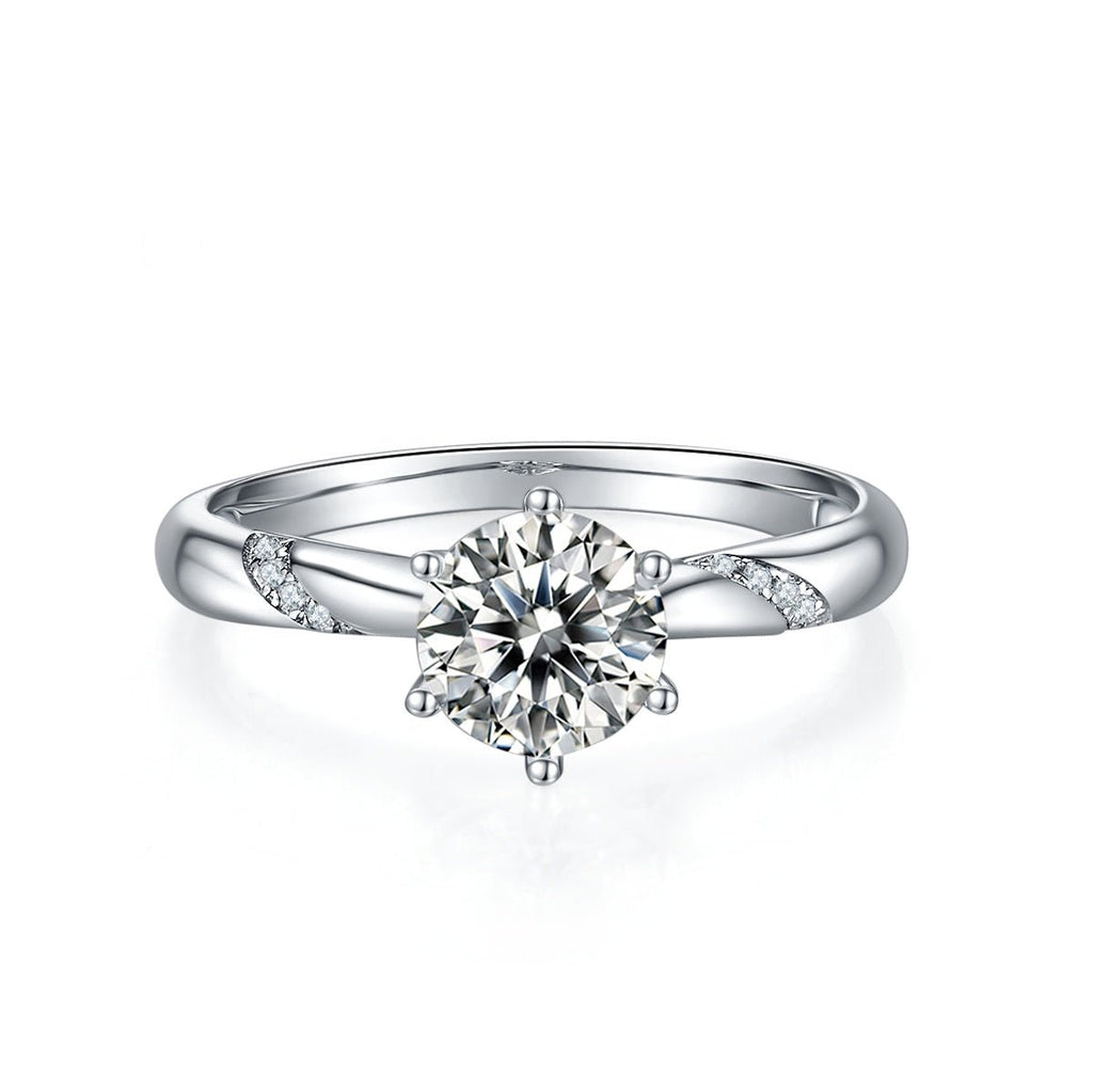 S925 Sterling Silver 1ct Moissanite Engagement Ring D-VVS1 Round 6-Prong Twisted - IVOIRART.COM