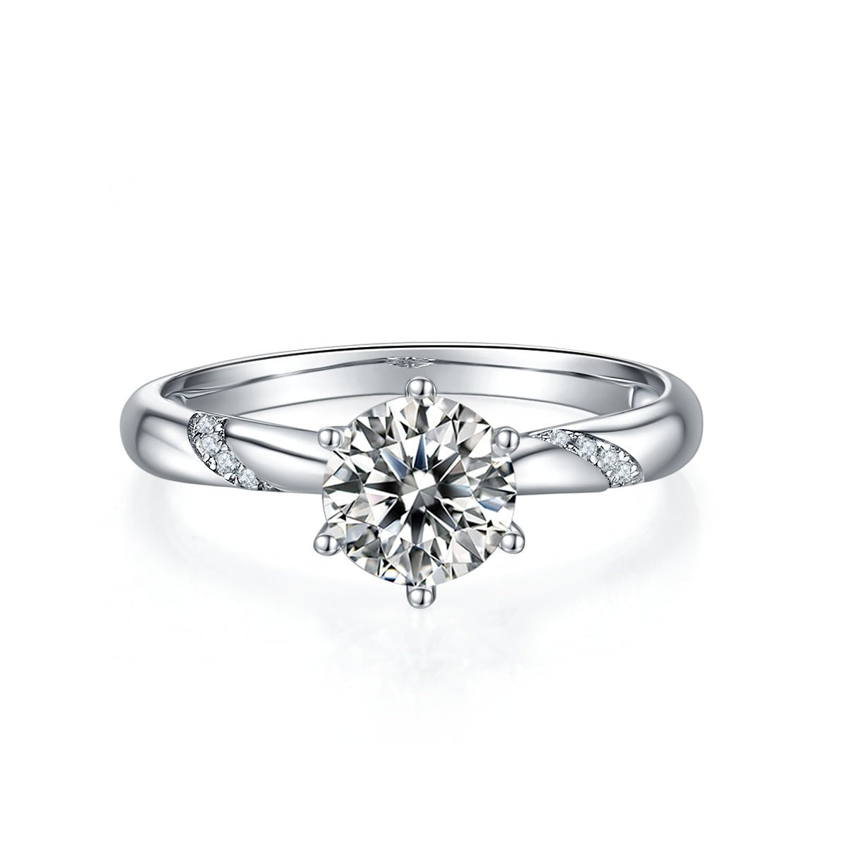 S925 Sterling Silver 1ct Moissanite Engagement Ring D-VVS1 Round 6-Prong Twisted - IVOIRART.COM