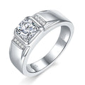 S925 Sterling Silver 1ct Moissanite Men's Ring, D-VVS1 Wide Band With Side Stones, Platinum Plated US Sizes 5-9, GRA Certified Gift Box - IVOIRART.COM
