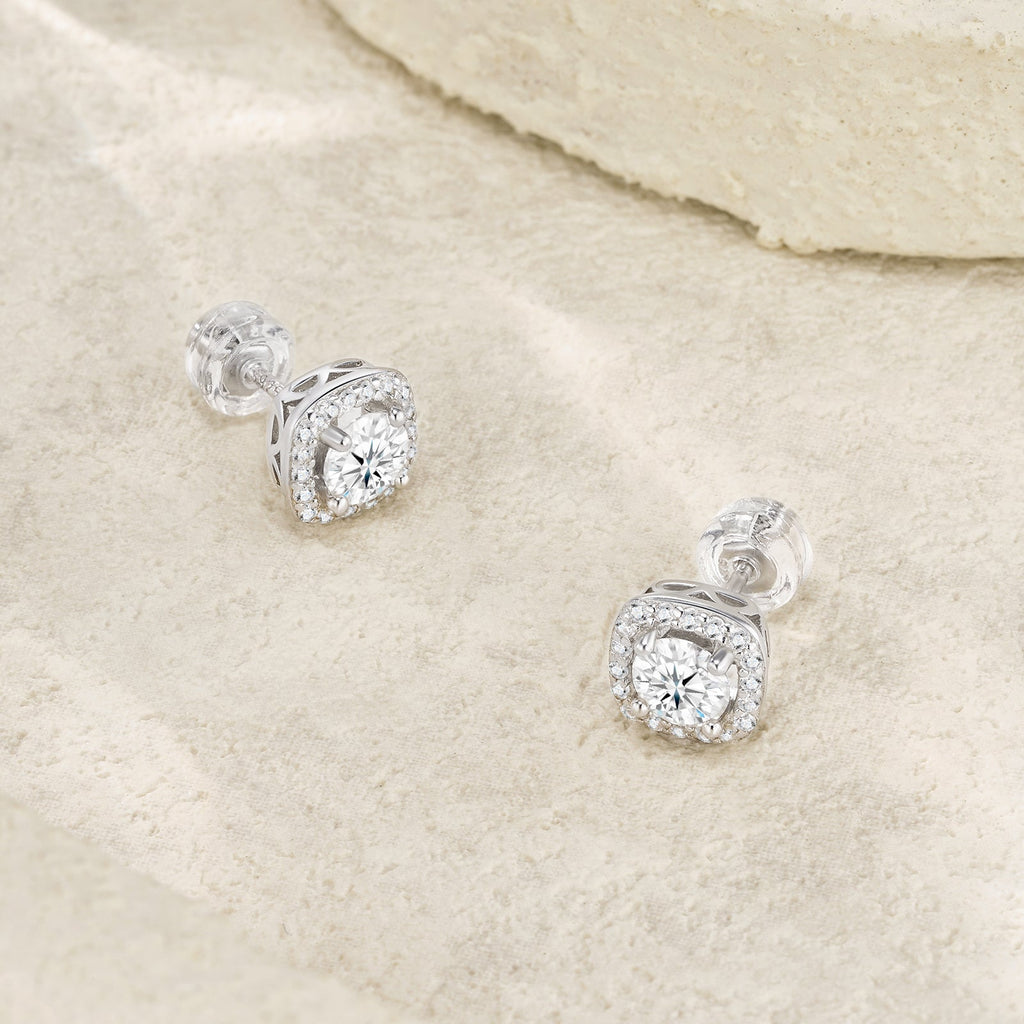 S925 Sterling Silver 3ct D-VVS1 Moissanite Stud Earrings, Cushion Halo Platinum Plated Jewelry With GRA Certificate Gift Box - IVOIRART.COM