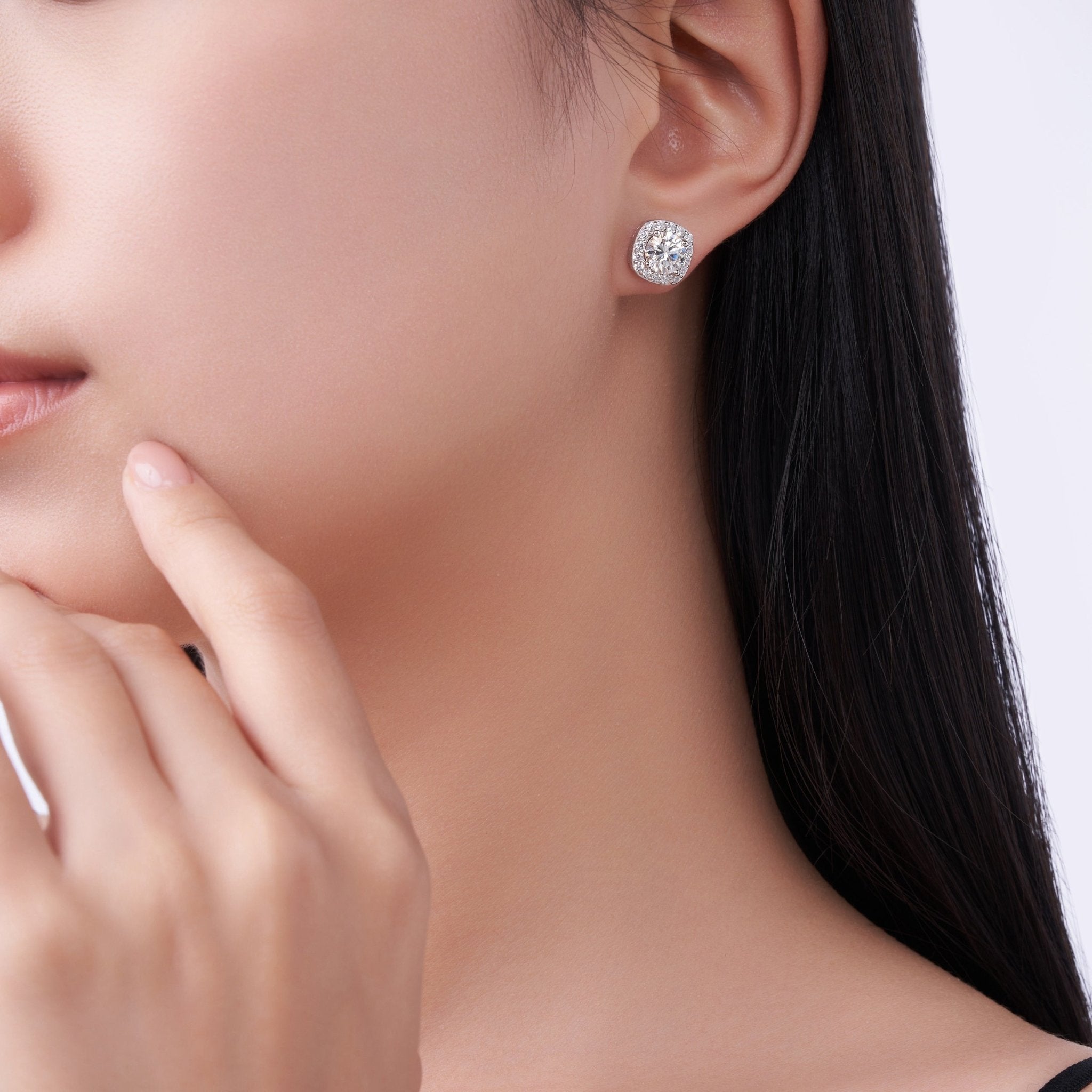 S925 Sterling Silver 3ct D-VVS1 Moissanite Stud Earrings, Cushion Halo Platinum Plated Jewelry With GRA Certificate Gift Box - IVOIRART.COM