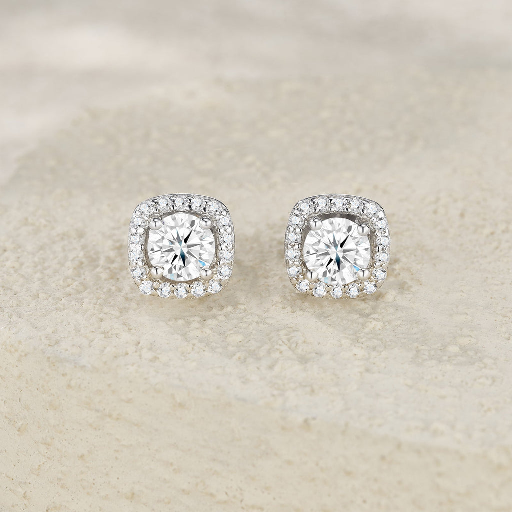 S925 Sterling Silver 3ct D-VVS1 Moissanite Stud Earrings, Cushion Halo Platinum Plated Jewelry With GRA Certificate Gift Box - IVOIRART.COM