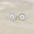 S925 Sterling Silver 3ct D-VVS1 Moissanite Stud Earrings, Cushion Halo Platinum Plated Jewelry With GRA Certificate Gift Box - IVOIRART.COM