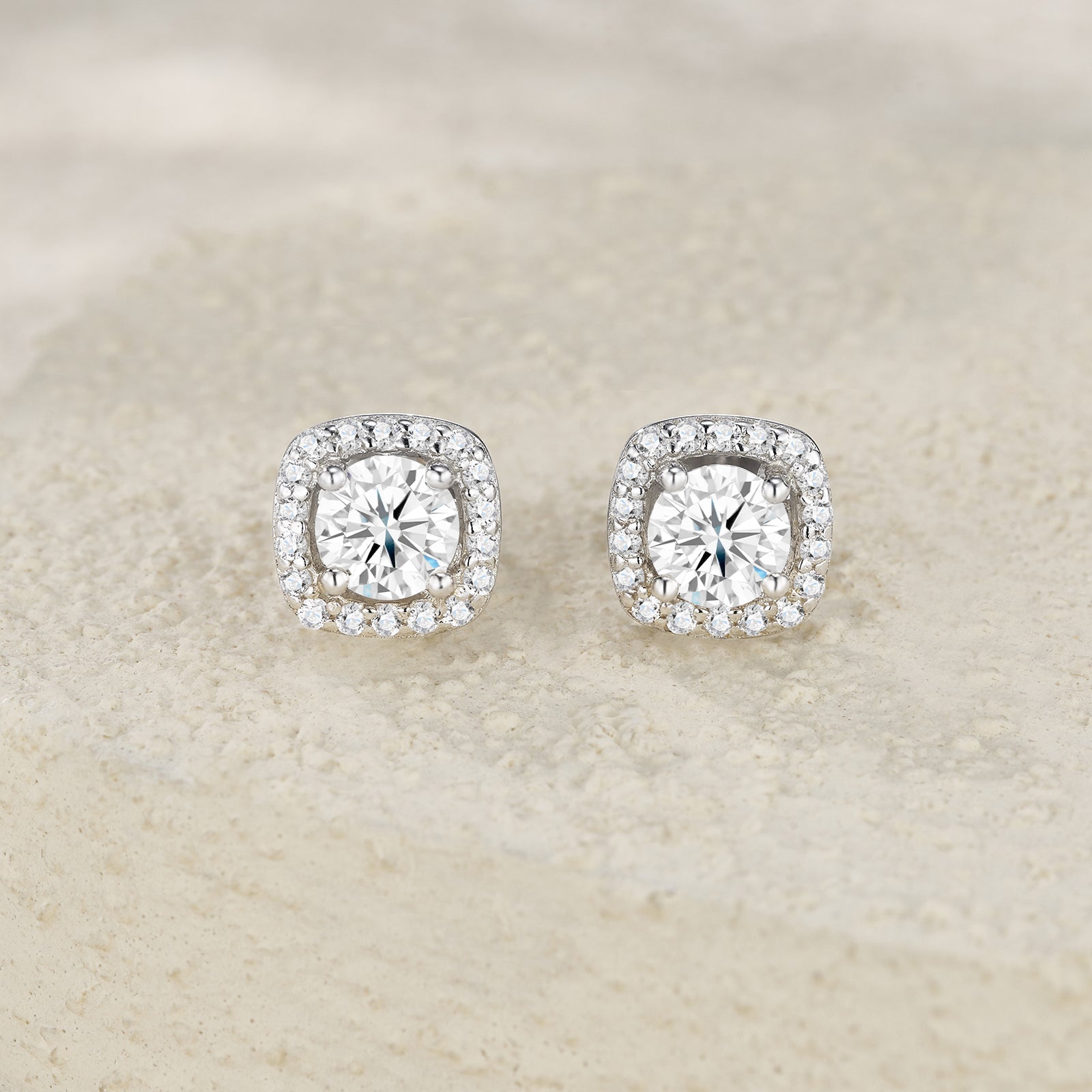 S925 Sterling Silver 3ct D-VVS1 Moissanite Stud Earrings, Cushion Halo Platinum Plated Jewelry With GRA Certificate Gift Box - IVOIRART.COM