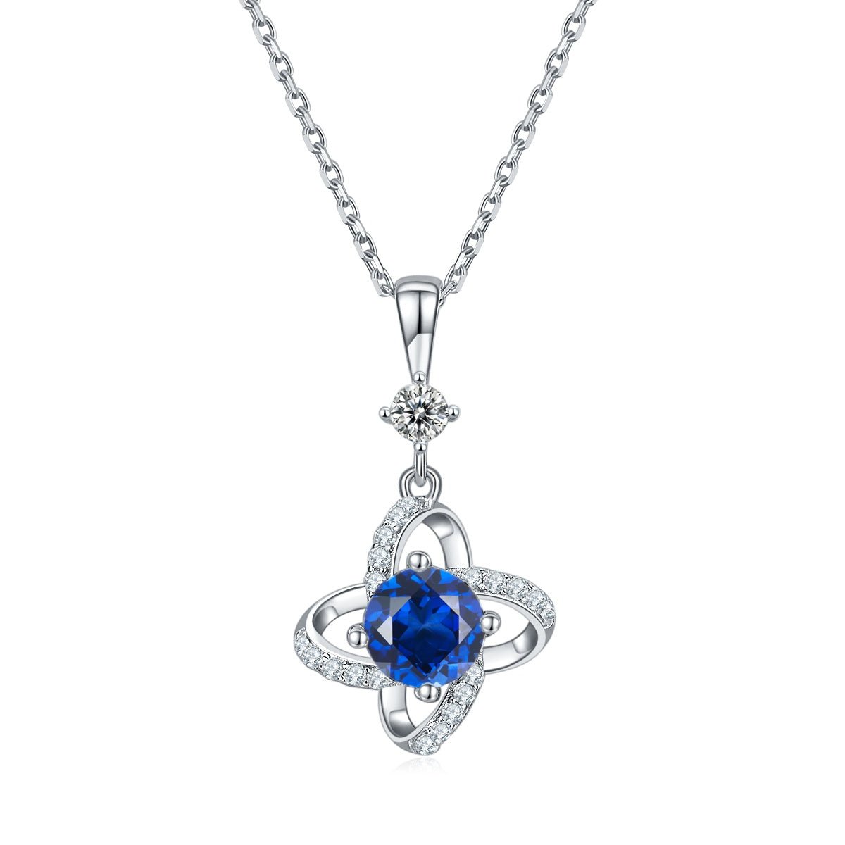 S925 Sterling Silver 4-Leaf Clover Necklace, 6.5mm Moissanite & Lab-Grown Gemstone, Platinum Plated 45cm Chain, 2.8g Women's Fine Jewelry Gift Box - IVOIRART.COM