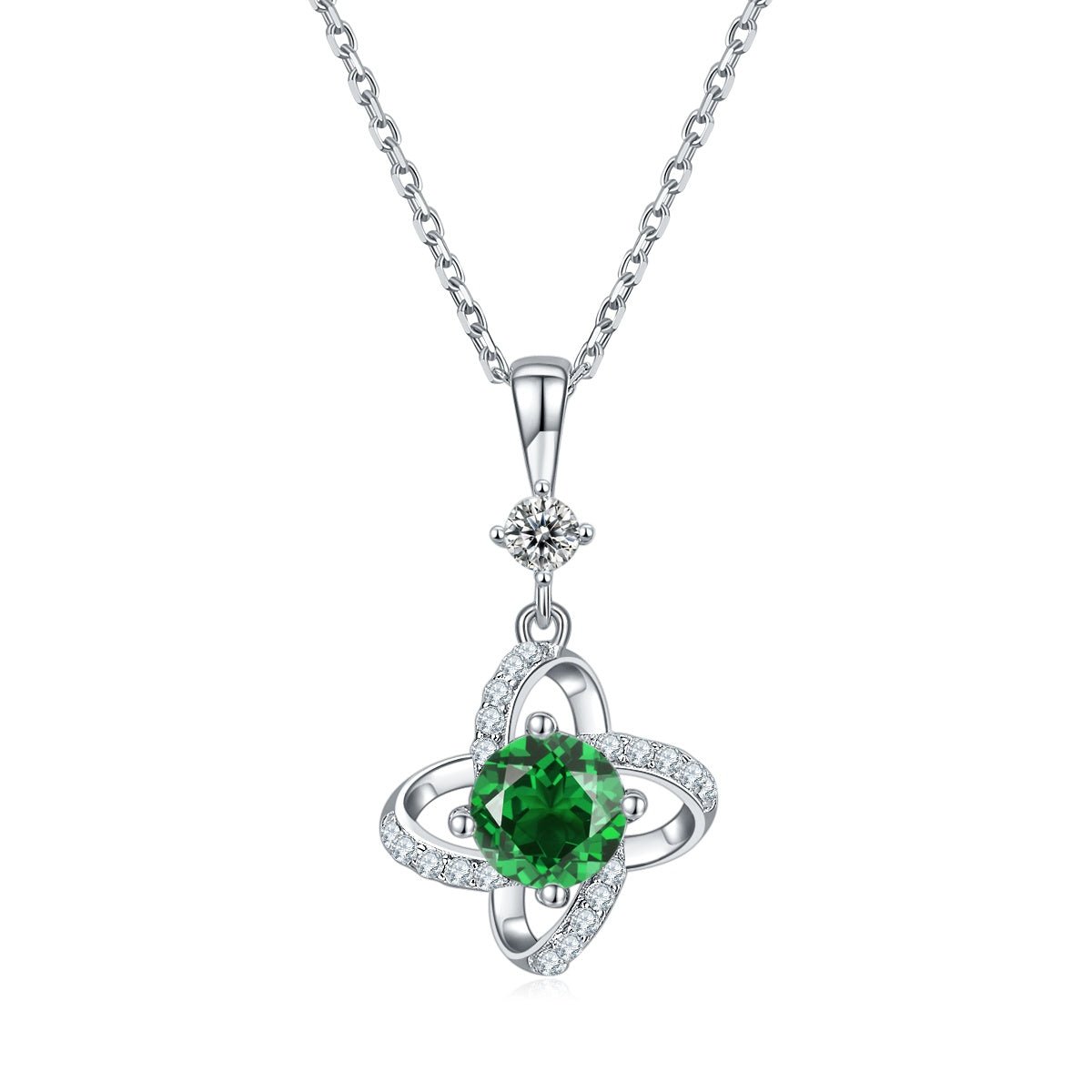 S925 Sterling Silver 4-Leaf Clover Necklace, 6.5mm Moissanite & Lab-Grown Gemstone, Platinum Plated 45cm Chain, 2.8g Women's Fine Jewelry Gift Box - IVOIRART.COM