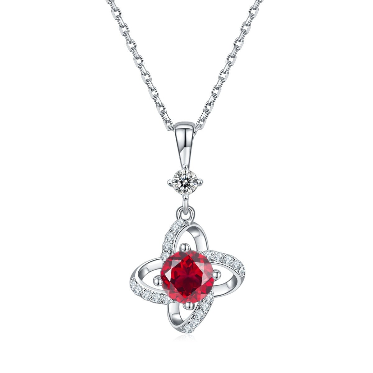 S925 Sterling Silver 4-Leaf Clover Necklace, 6.5mm Moissanite & Lab-Grown Gemstone, Platinum Plated 45cm Chain, 2.8g Women's Fine Jewelry Gift Box - IVOIRART.COM