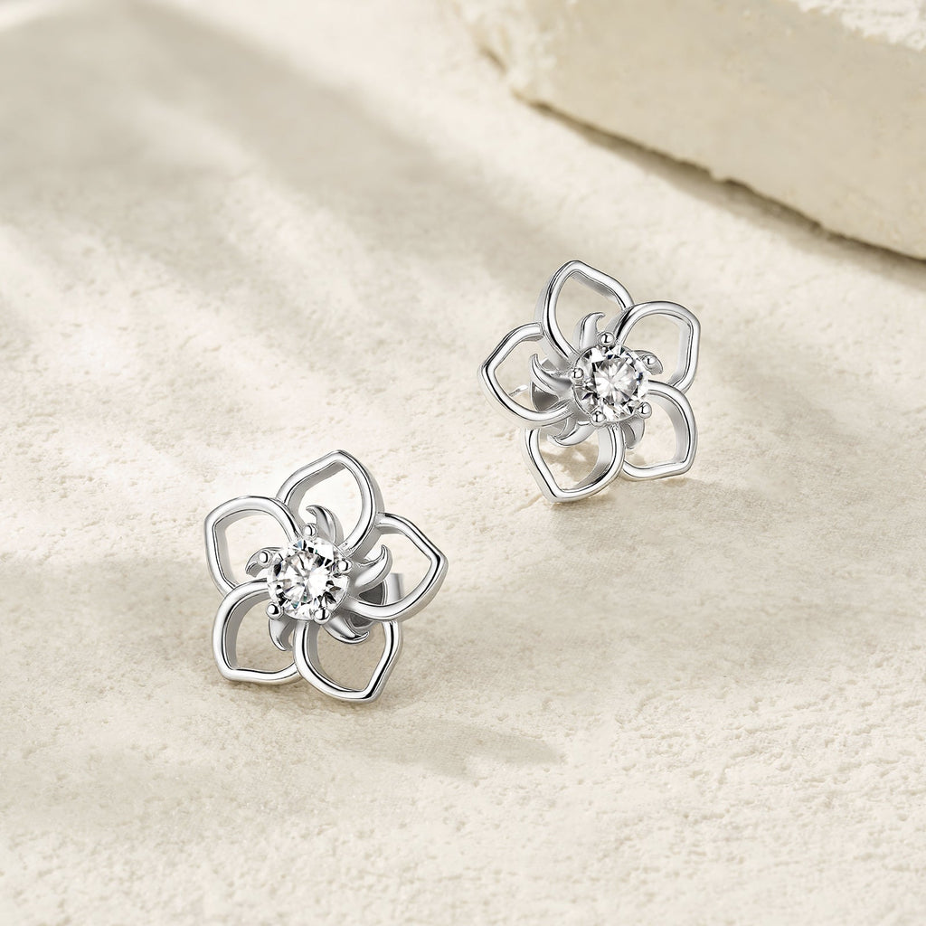 S925 Sterling Silver Abstract Flower Stud Earrings 0.5ct D-VVS1 Moissanite (GRA) - IVOIRART.COM