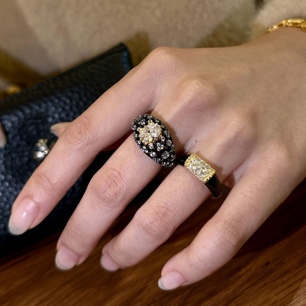 S925 Sterling Silver Black Gold Plated Luxury Diamond Ring — Geometric Oval luxe - IVOIRART.COM