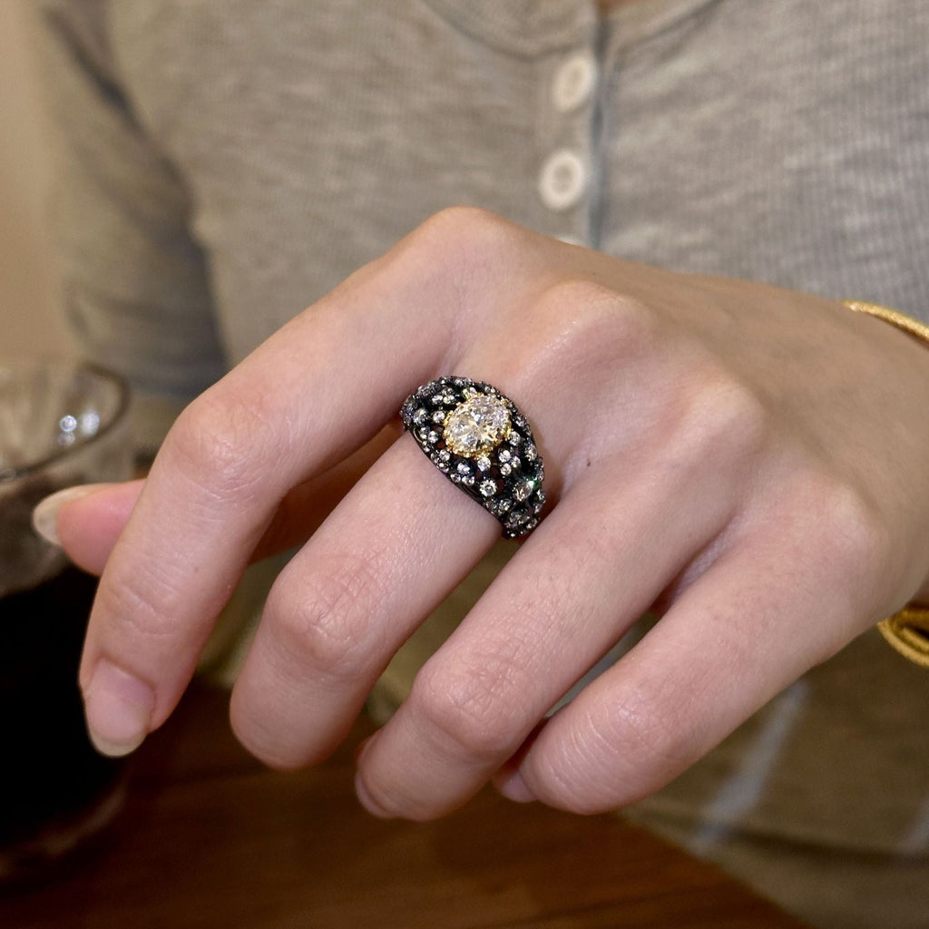 S925 Sterling Silver Black Gold Plated Luxury Diamond Ring — Geometric Oval luxe - IVOIRART.COM