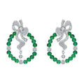 S925 Sterling Silver Bow Hoop Earrings, Round Green Chrysoprase Beaded Dangle Earrings, Platinum Plated 6.4g Elegant Jewelry Gift For Women With Box - IVOIRART.COM