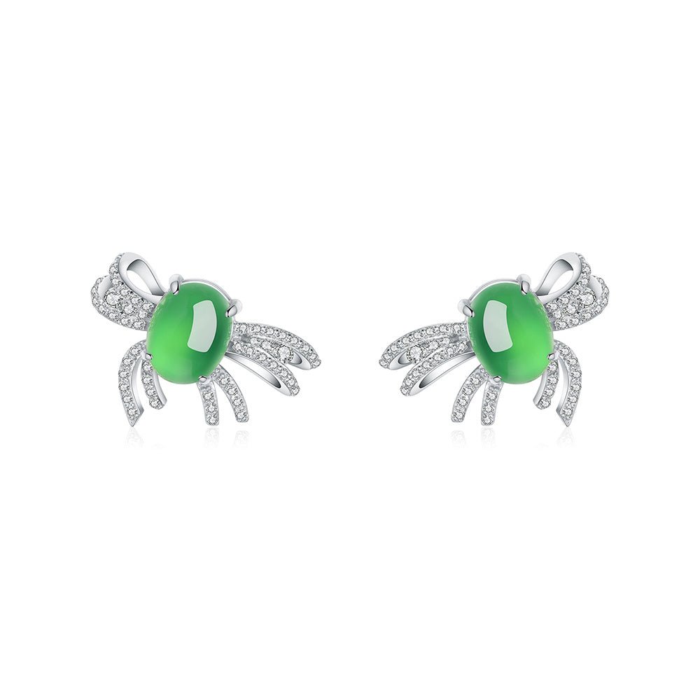S925 Sterling Silver Bowknot Earrings, 8x6mm Oval Cabochon Green Chrysoprase, Platinum Plated 3.9g Stud Earrings For Women With Fashion Gift Box - IVOIRART.COM